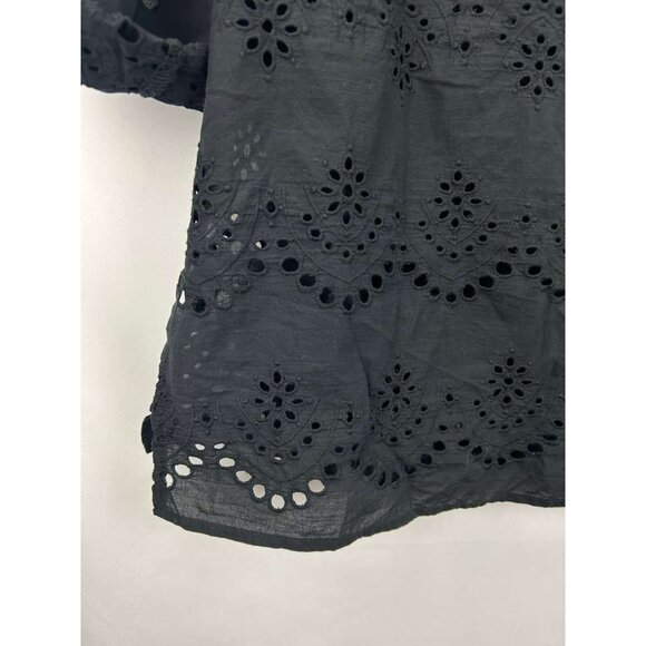 Adiva Women's Large Roll Sleeve Tab Black Eyelet Tunic Button Front Top Cover Up - Picture 13 of 16